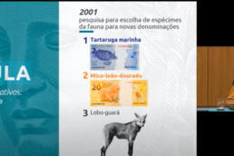 A diretora de Administração do Banco Central, Carolina Barros, anuncia a nova cédula de R$ 200.
